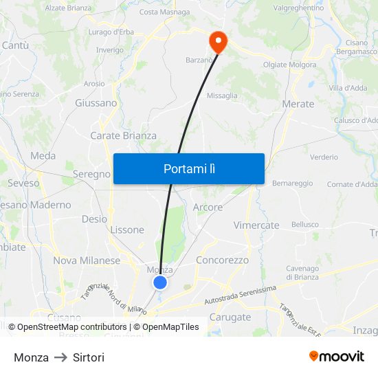 Monza to Sirtori map