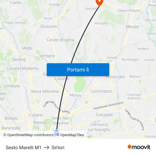 Sesto Marelli M1 to Sirtori map