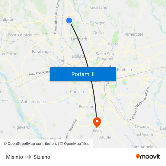 Misinto to Siziano map