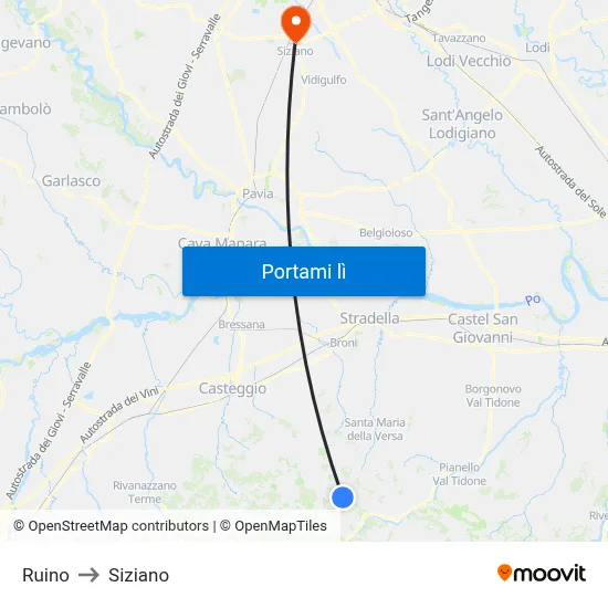 Ruino to Siziano map