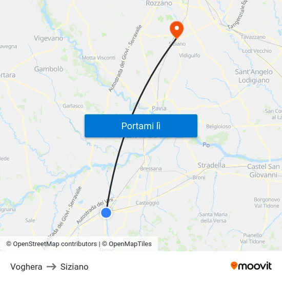 Voghera to Siziano map