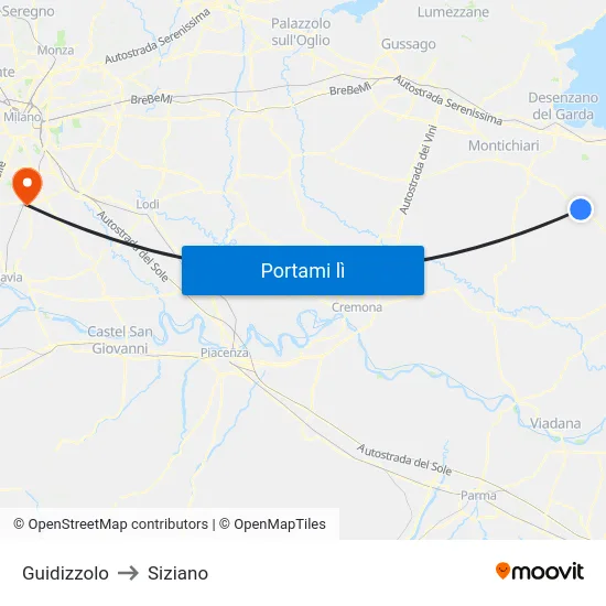Guidizzolo to Siziano map