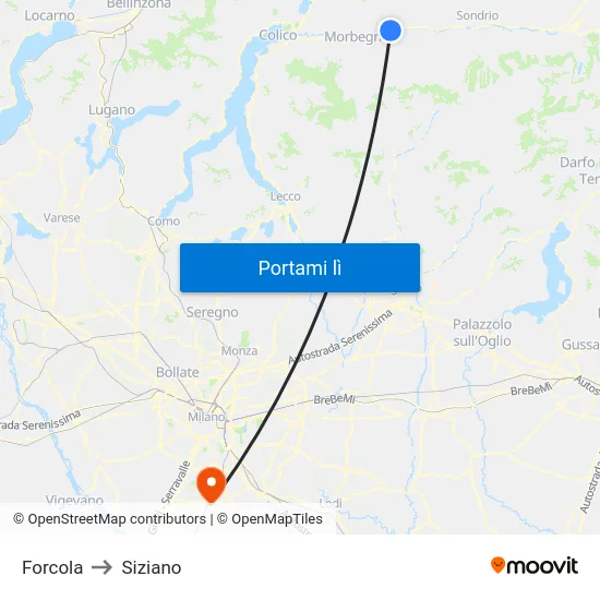 Forcola to Siziano map