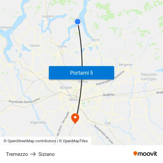 Tremezzo to Siziano map