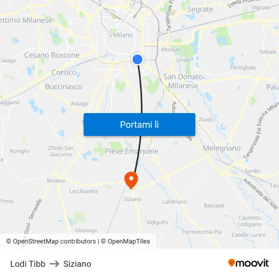Lodi Tibb to Siziano map