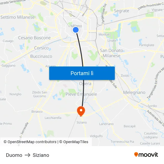 Duomo to Siziano map