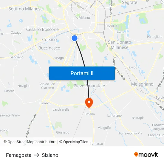 Famagosta to Siziano map