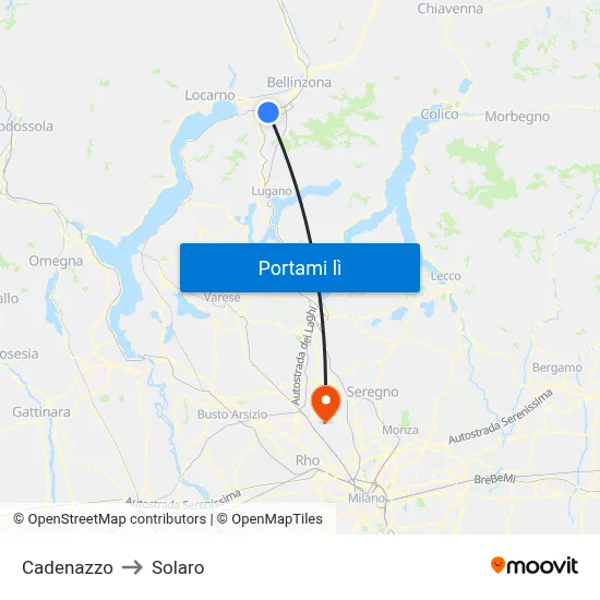 Cadenazzo to Solaro map