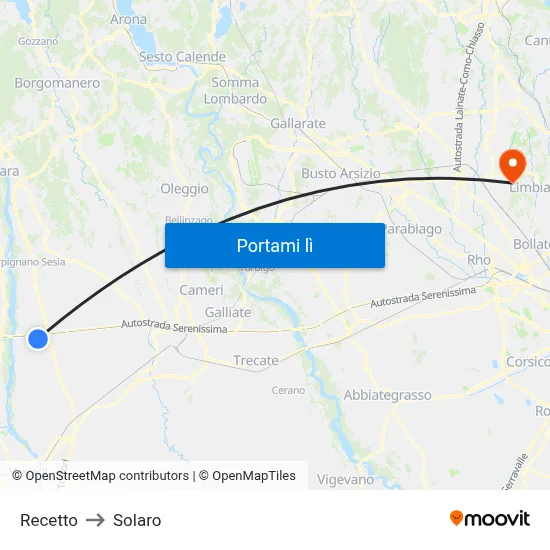 Recetto to Solaro map