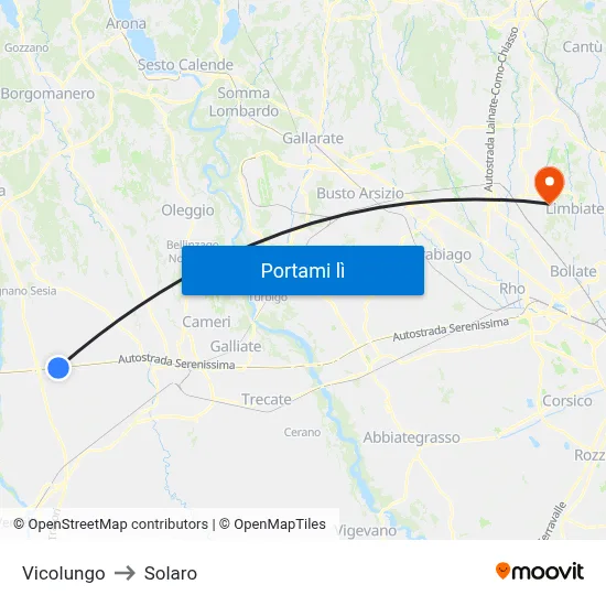 Vicolungo to Solaro map