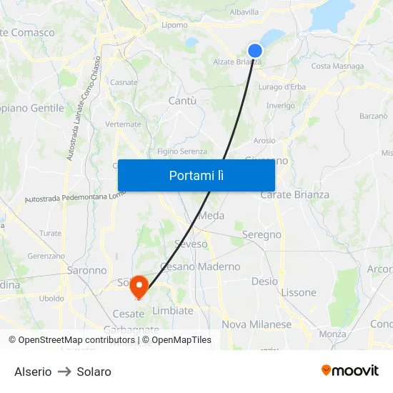 Alserio to Solaro map