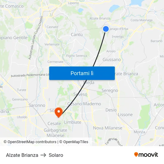 Alzate Brianza to Solaro map
