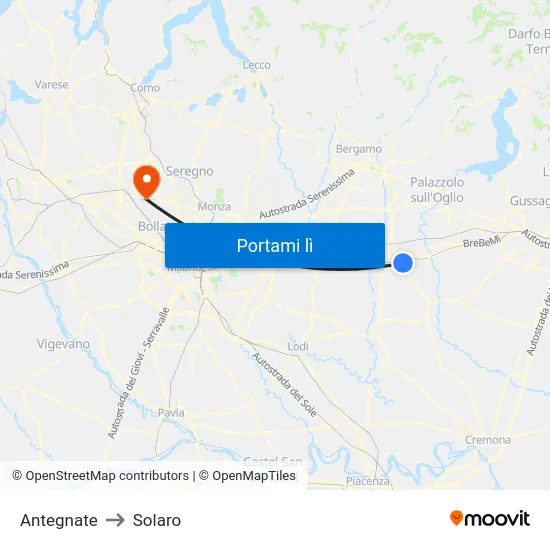 Antegnate to Solaro map