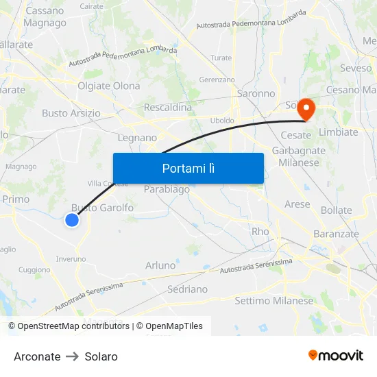 Arconate to Solaro map