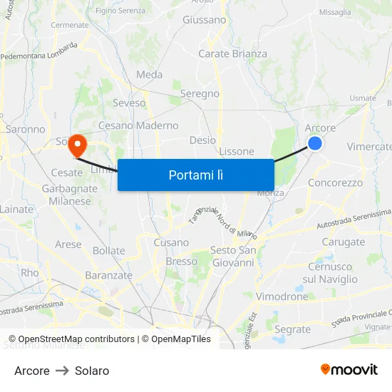 Arcore to Solaro map