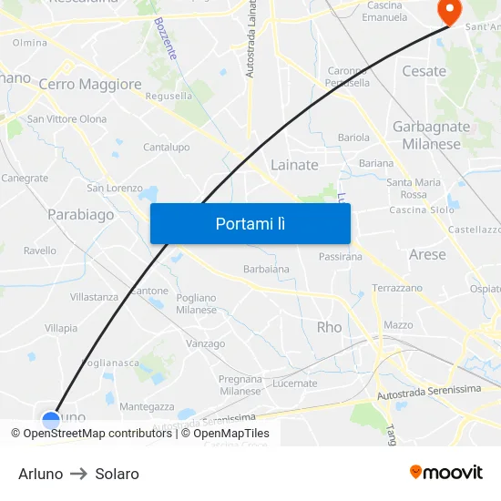 Arluno to Solaro map