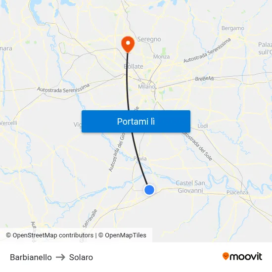 Barbianello to Solaro map