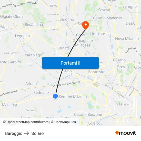 Bareggio to Solaro map