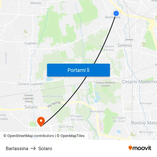 Barlassina to Solaro map