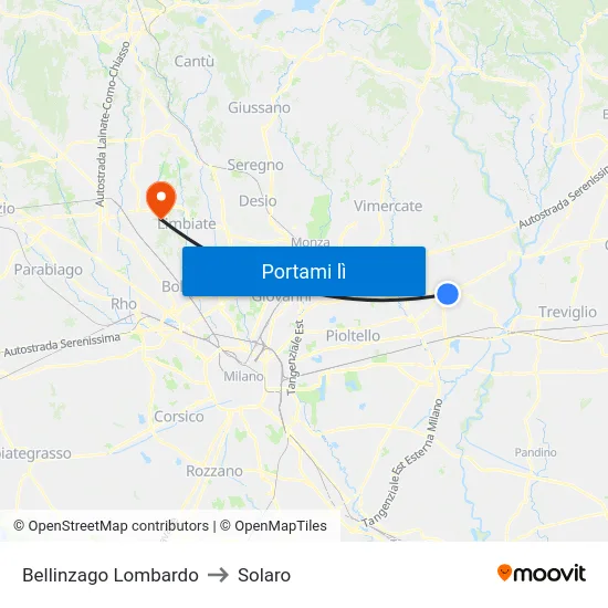 Bellinzago Lombardo to Solaro map