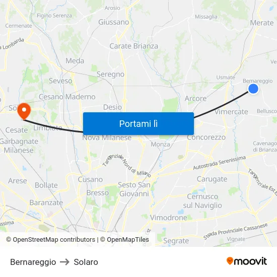 Bernareggio to Solaro map