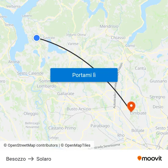 Besozzo to Solaro map