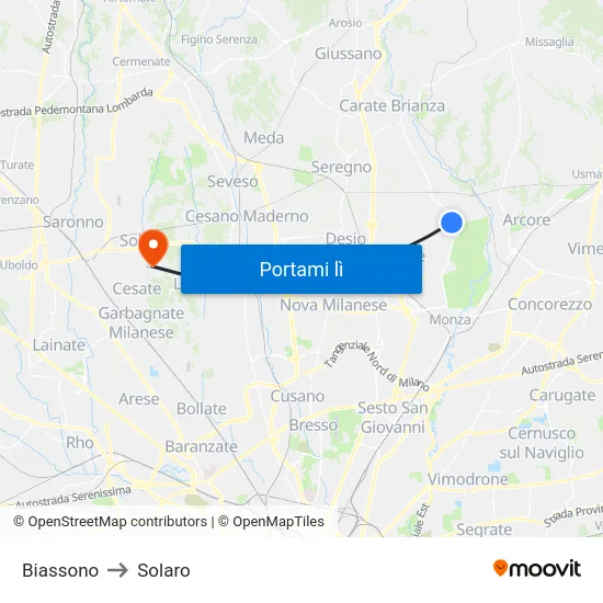 Biassono to Solaro map