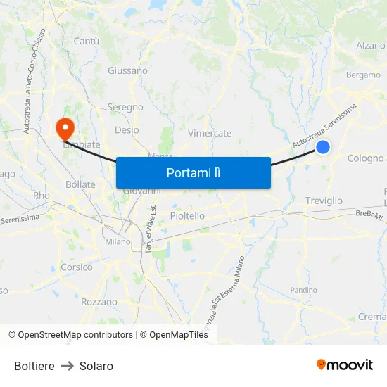 Boltiere to Solaro map
