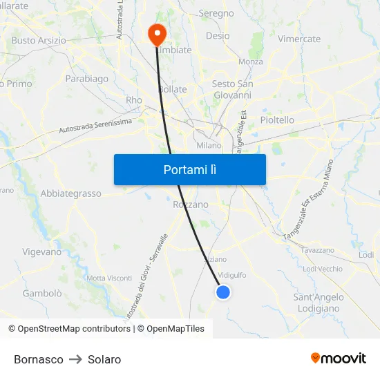 Bornasco to Solaro map