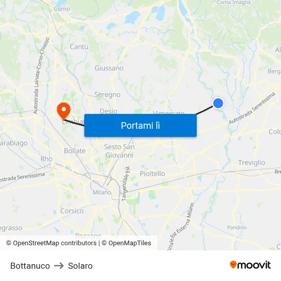 Bottanuco to Solaro map