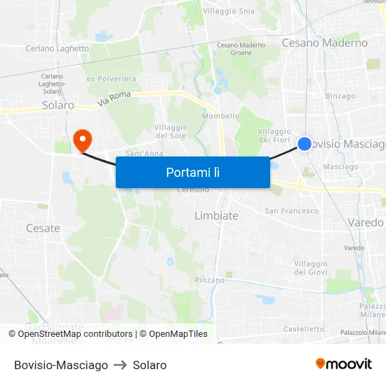 Bovisio-Masciago to Solaro map