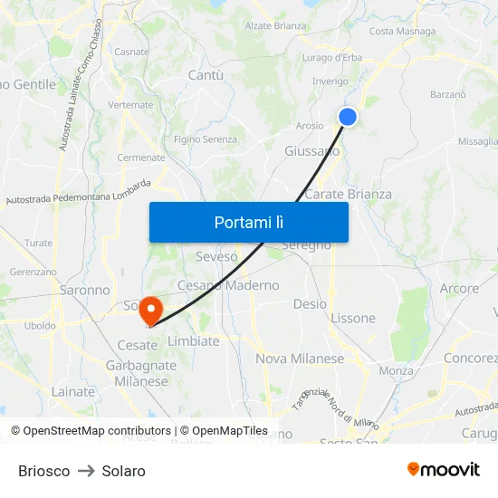 Briosco to Solaro map