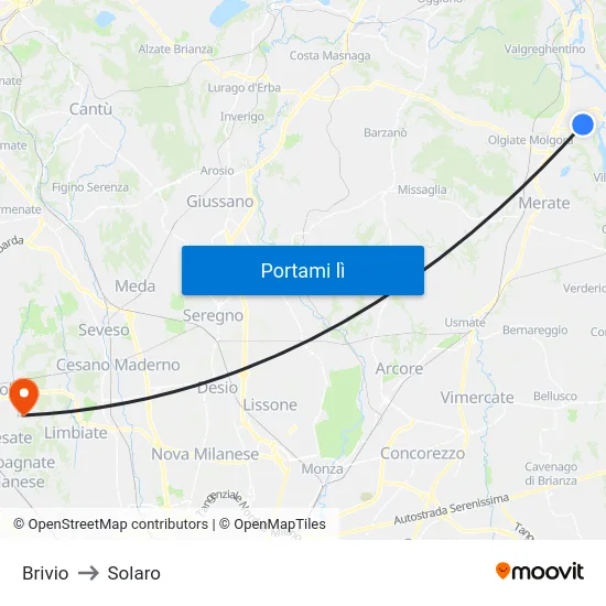 Brivio to Solaro map