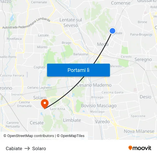 Cabiate to Solaro map