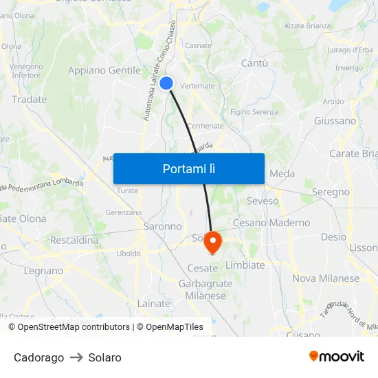 Cadorago to Solaro map