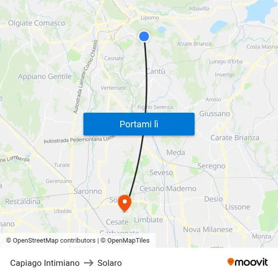 Capiago Intimiano to Solaro map