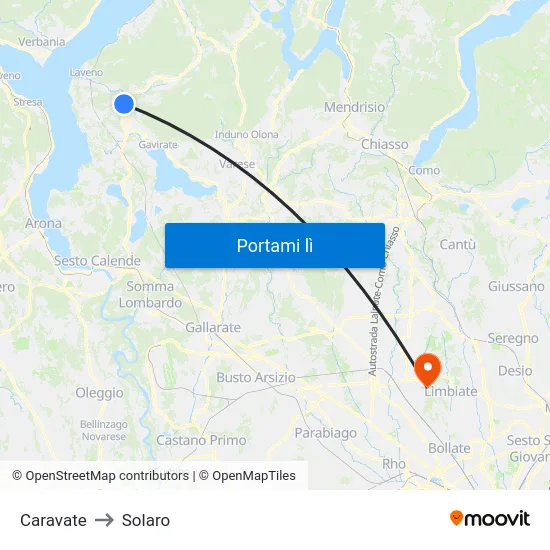 Caravate to Solaro map