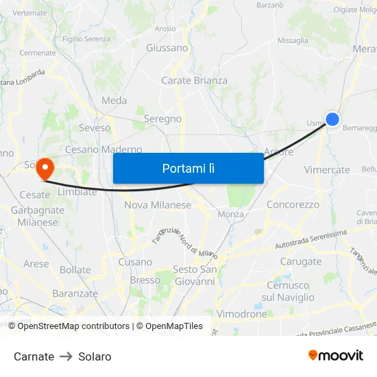 Carnate to Solaro map