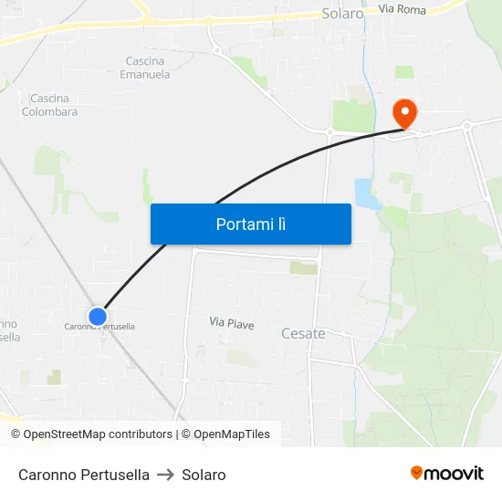 Caronno Pertusella to Solaro map