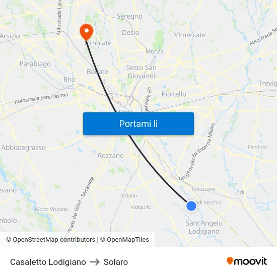 Casaletto Lodigiano to Solaro map
