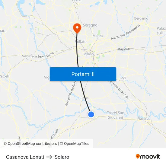 Casanova Lonati to Solaro map