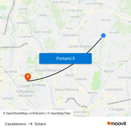 Casatenovo to Solaro map