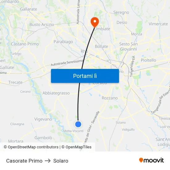 Casorate Primo to Solaro map