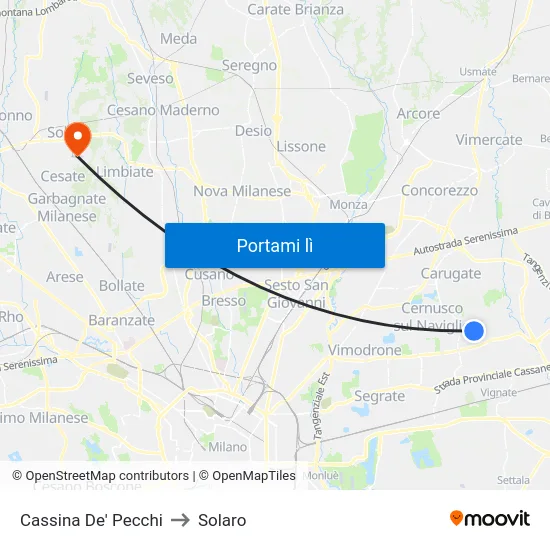 Cassina De' Pecchi to Solaro map