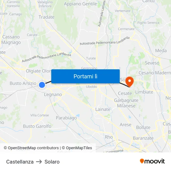 Castellanza to Solaro map