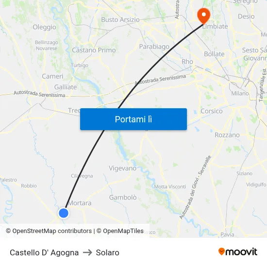 Castello D' Agogna to Solaro map