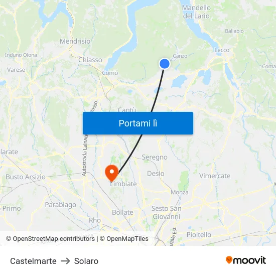 Castelmarte to Solaro map