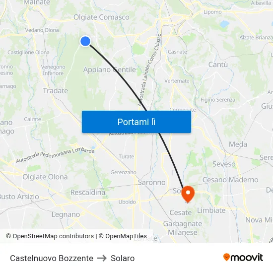 Castelnuovo Bozzente to Solaro map