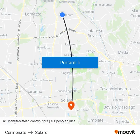 Cermenate to Solaro map