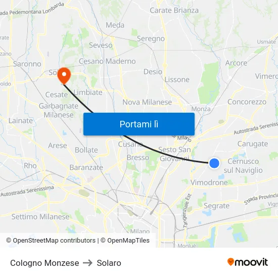 Cologno Monzese to Solaro map